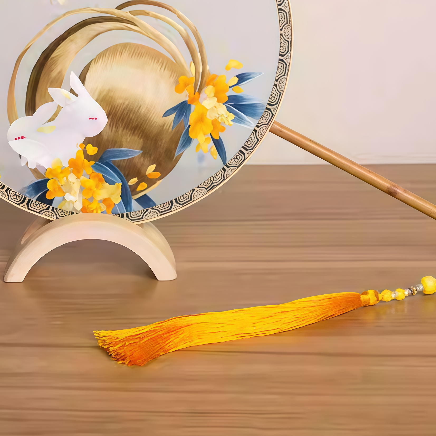 Hand Embroidered Moon Rabbit Palace Fan