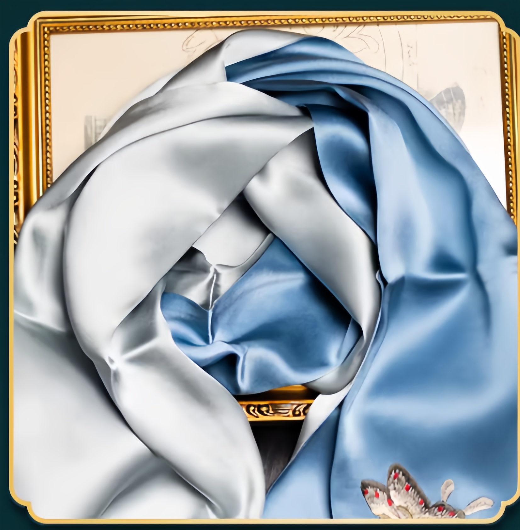 Blue Suzhou Embroidery Silk Scarf