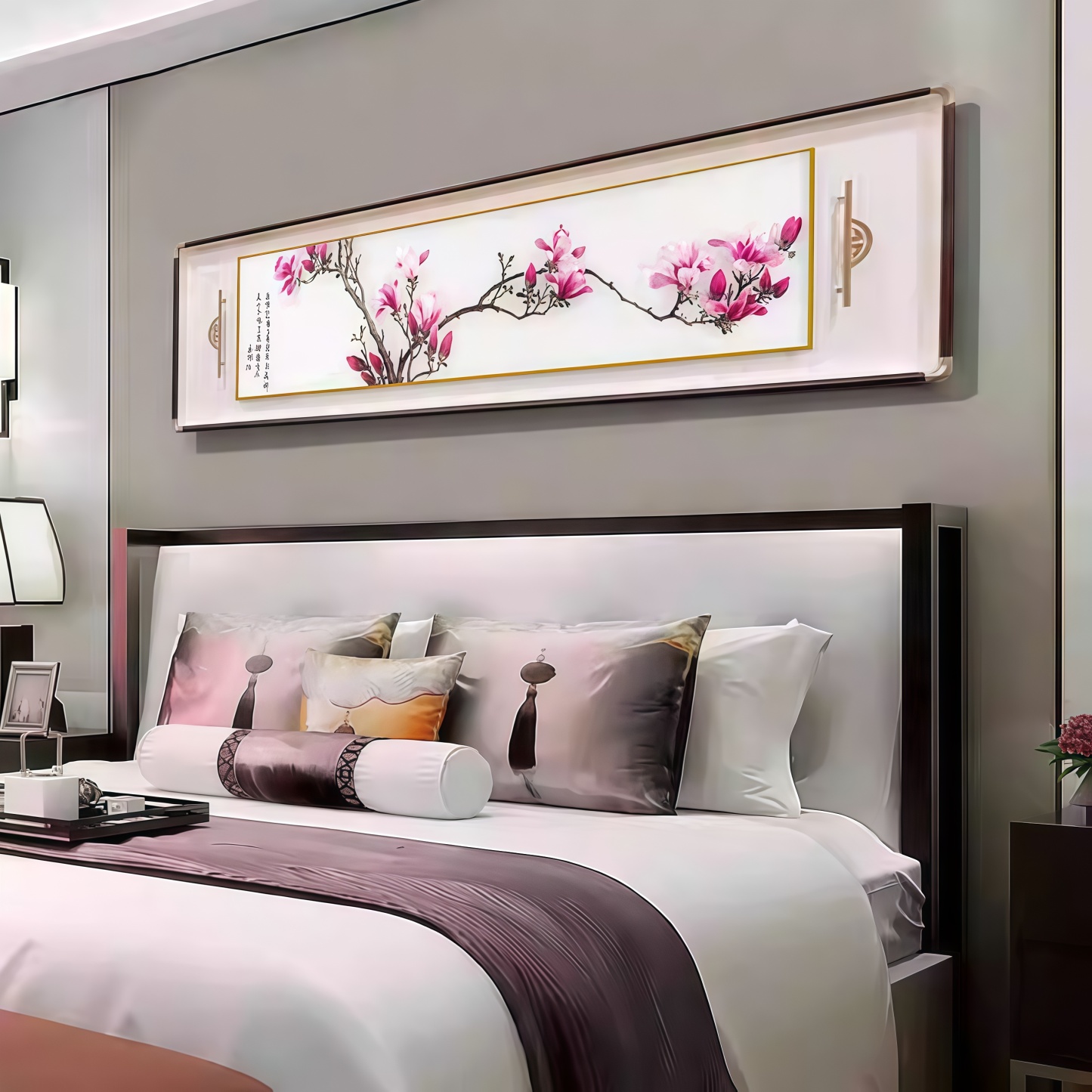 Handmade Suzhou Embroidery Magnolia Bedside Decorative Painting