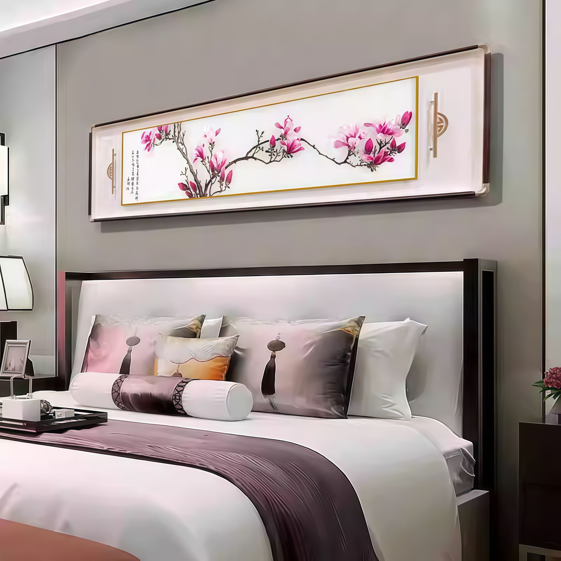 Handmade Suzhou Embroidery Magnolia Bedside Decorative Painting