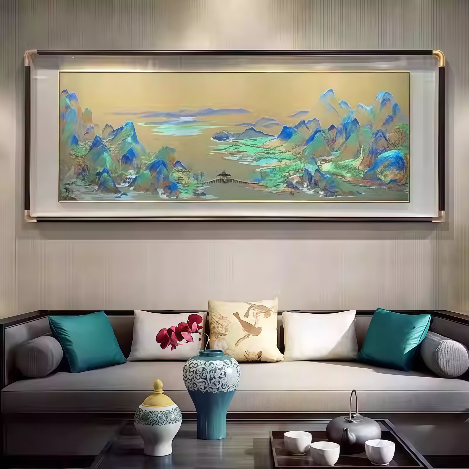 The Thousand Miles of Rivers and Mountains Brocade Decorative Painting
