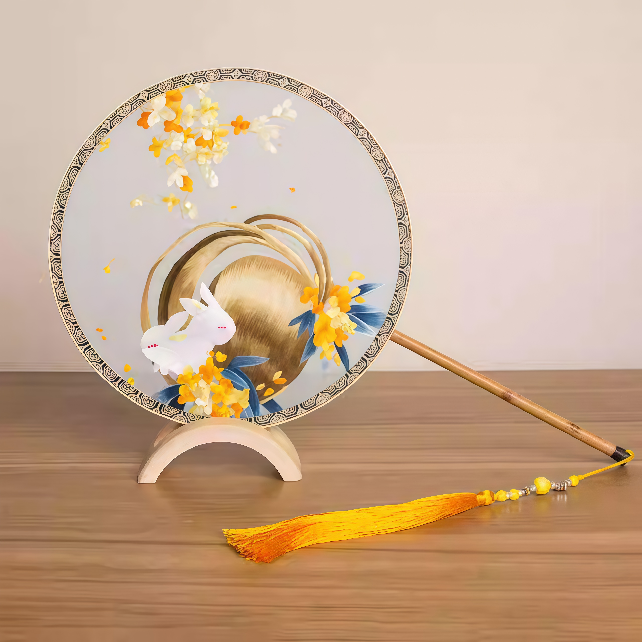 Hand Embroidered Moon Rabbit Palace Fan