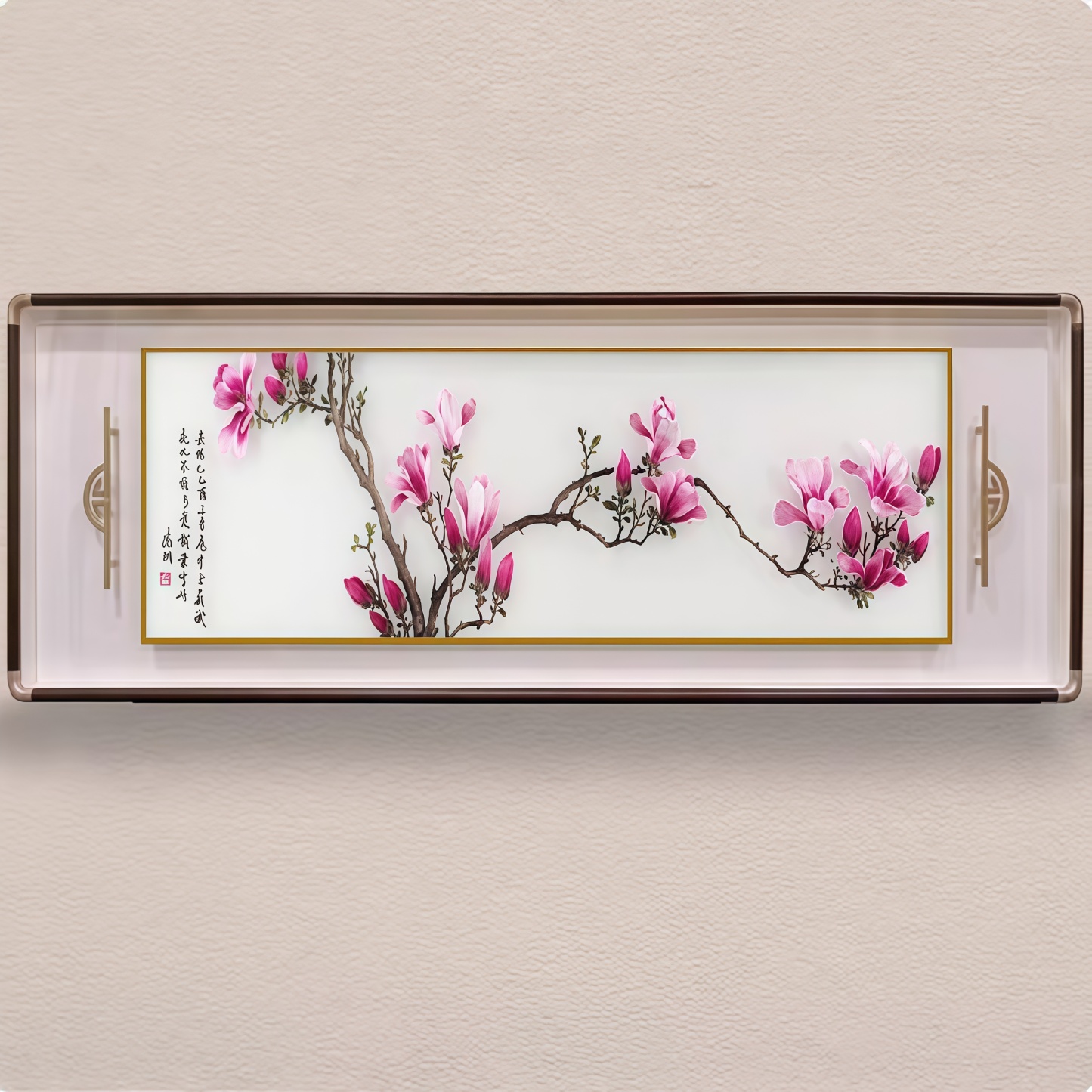 Handmade Suzhou Embroidery Magnolia Bedside Decorative Painting