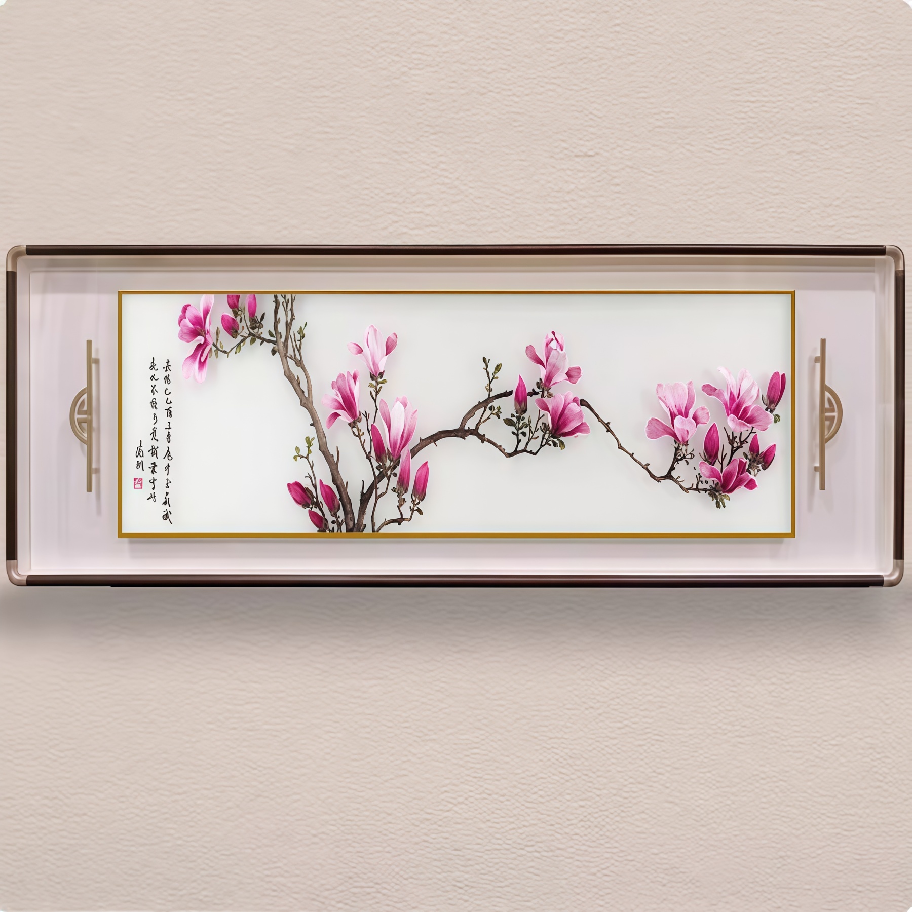 Handmade Suzhou Embroidery Magnolia Bedside Decorative Painting