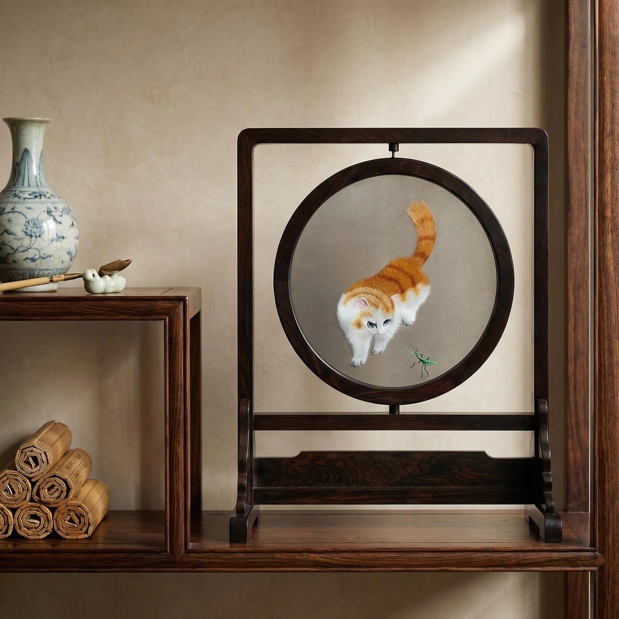 Su Embroidery Double-Sided Cat – 100% Handmade