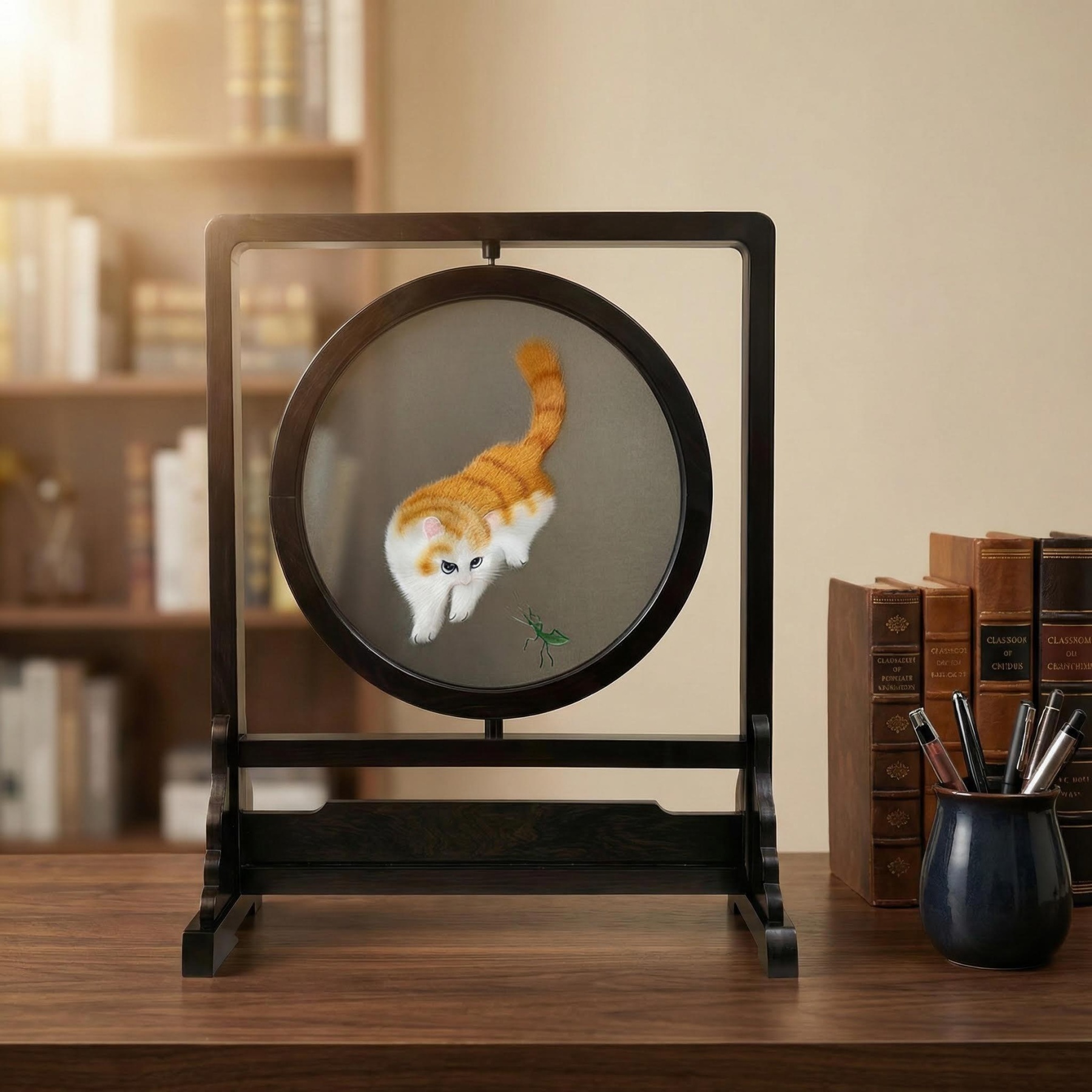 Su Embroidery Double-Sided Cat – 100% Handmade