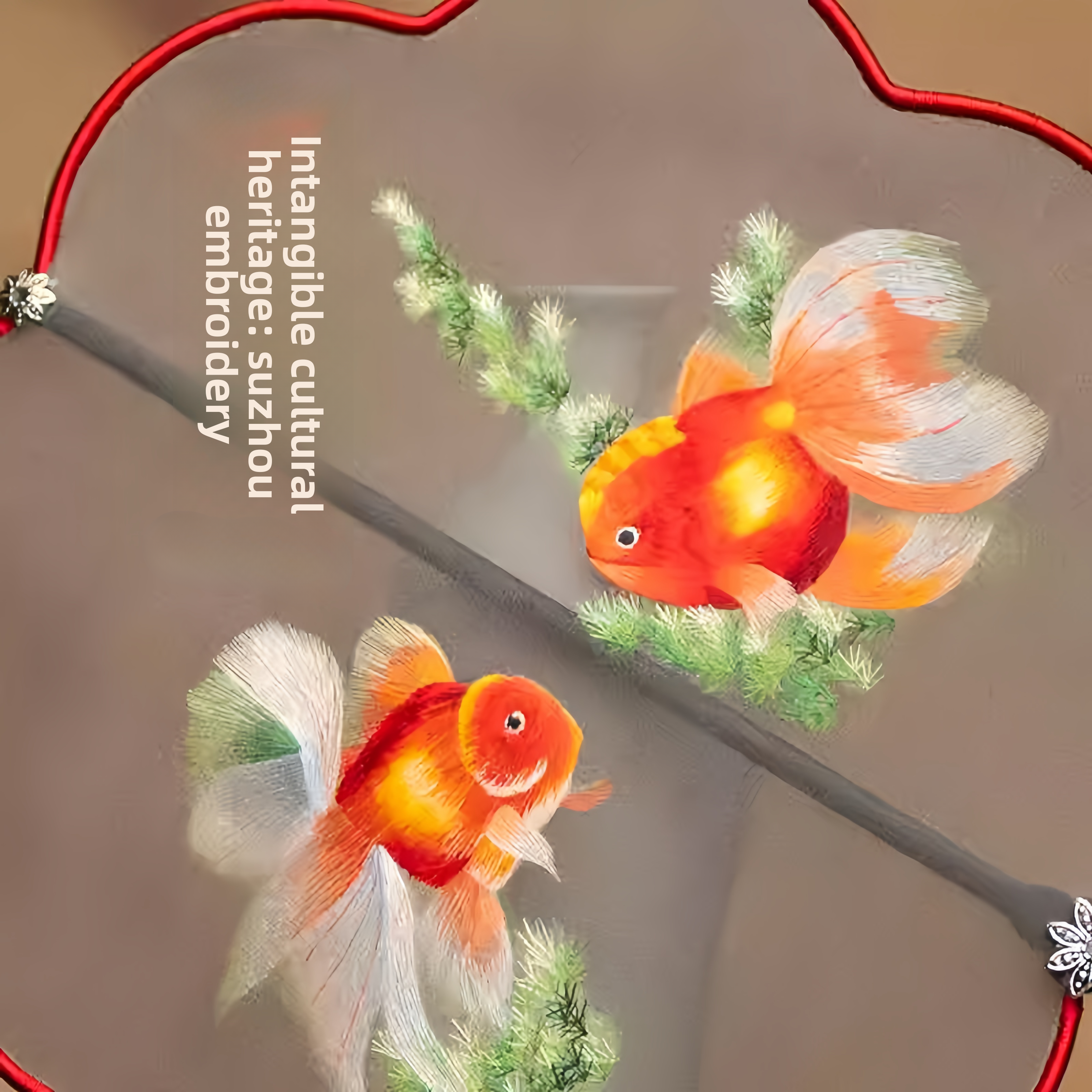 Su embroidery ancient style goldfish handmade round fan