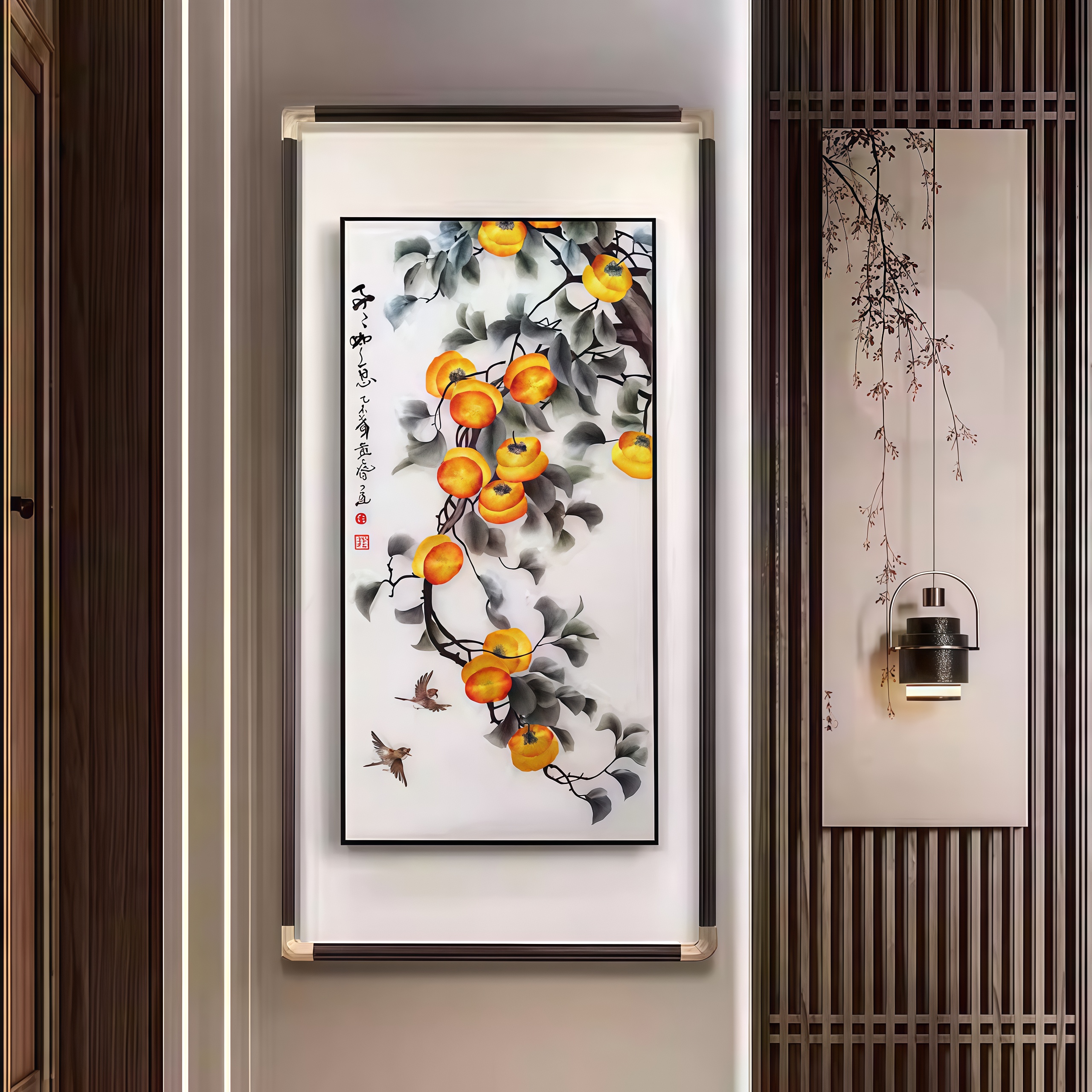Everything Goes Well Persimmon Su Embroidery Hanging Painting