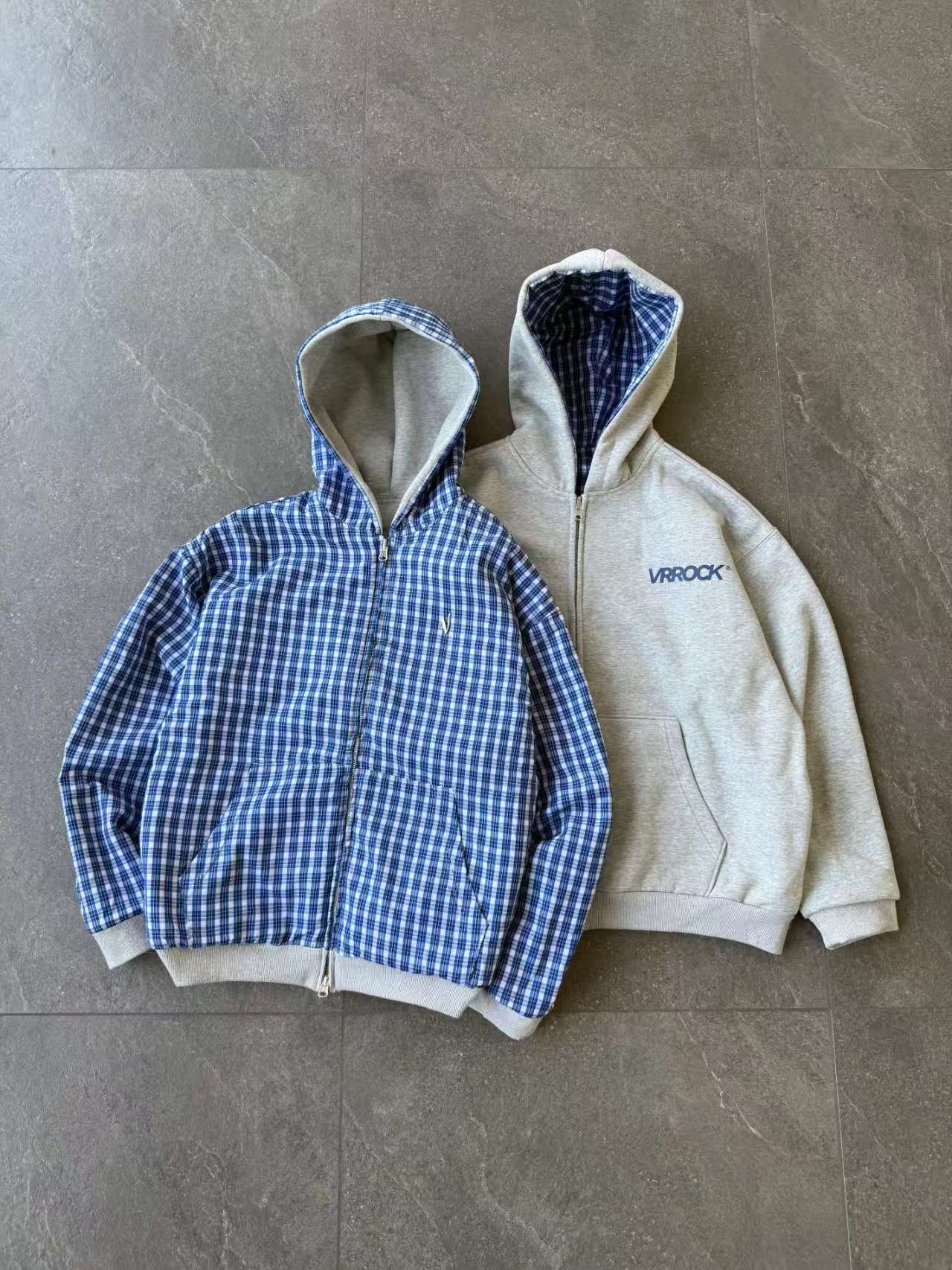 Light Grey - Reversible Plaid Zip-Hoodie  (Christmas Special Price Time-limited)