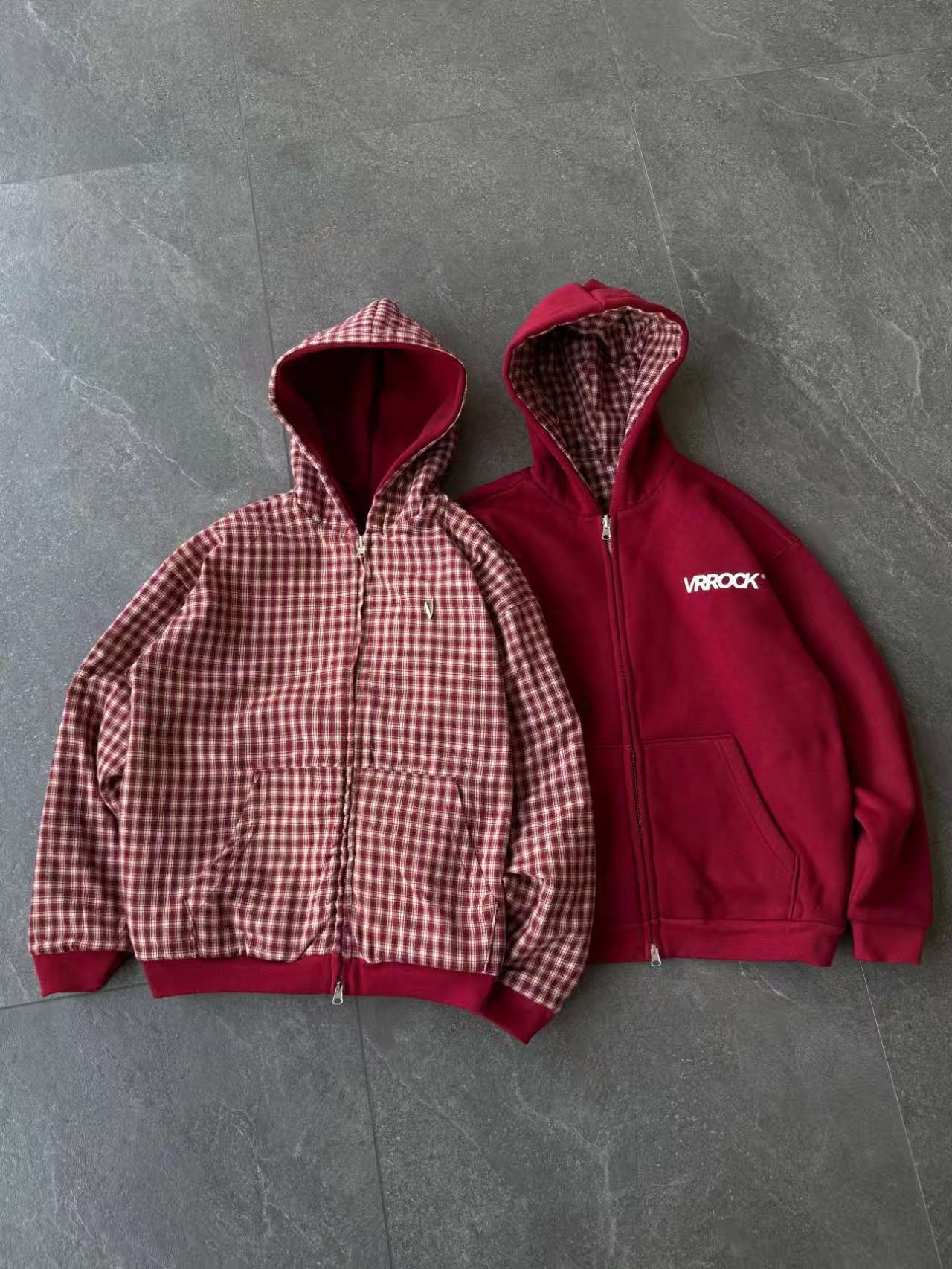 Wine - Reversible Plaid Zip-Hoodie  (Christmas Special Price Time-limited)