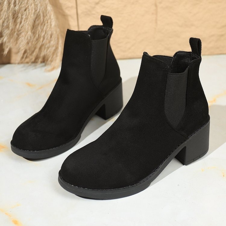 Women's Chelsea high-heeled ankle boots, comfortable chunky heel, side zipper