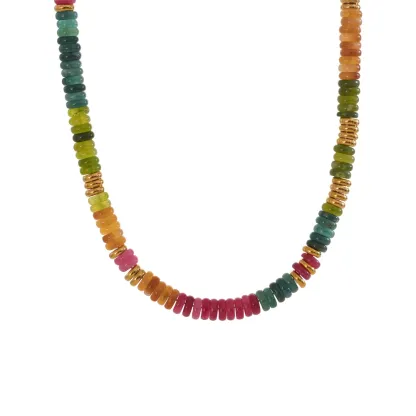 Yhpup Colorful Natural Stone Beads Handmade Chain Y2K Fashion Necklace for Women Stainless Steel Waterproof Collar Jewelry Gift