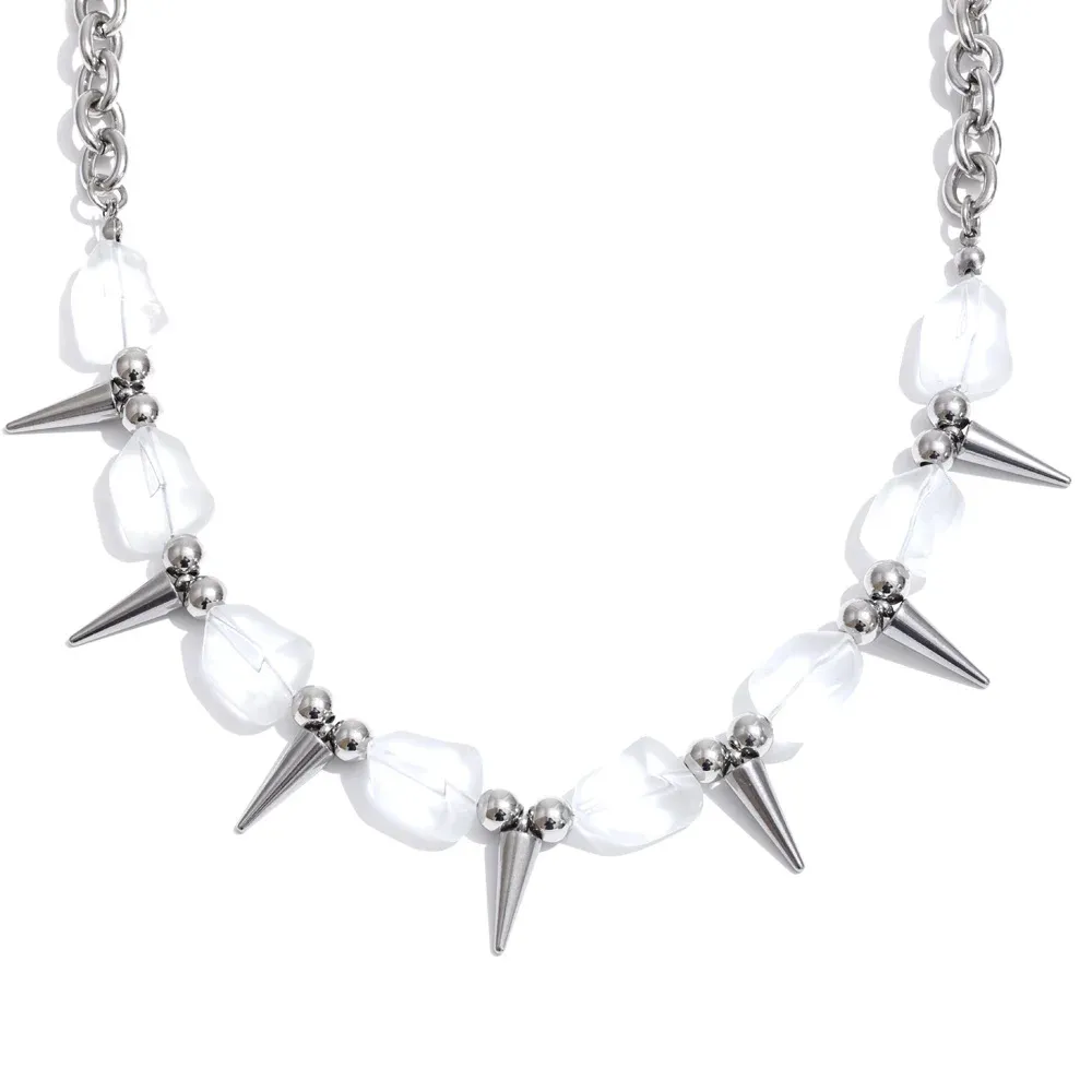 Yhpup 2026 Arrivals Stainless Steel Colorful Acrylic Rivet Drop Necklace Hip-Hop Nightclub Party Wear Unisex Jewelry