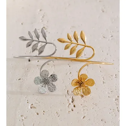 Yhpup Waterproof Stainless Steel Leaves Flower Arm Cuff Bracelet Fashion 2026 Fashion Body Armlet Bangle Jewelry Accessories