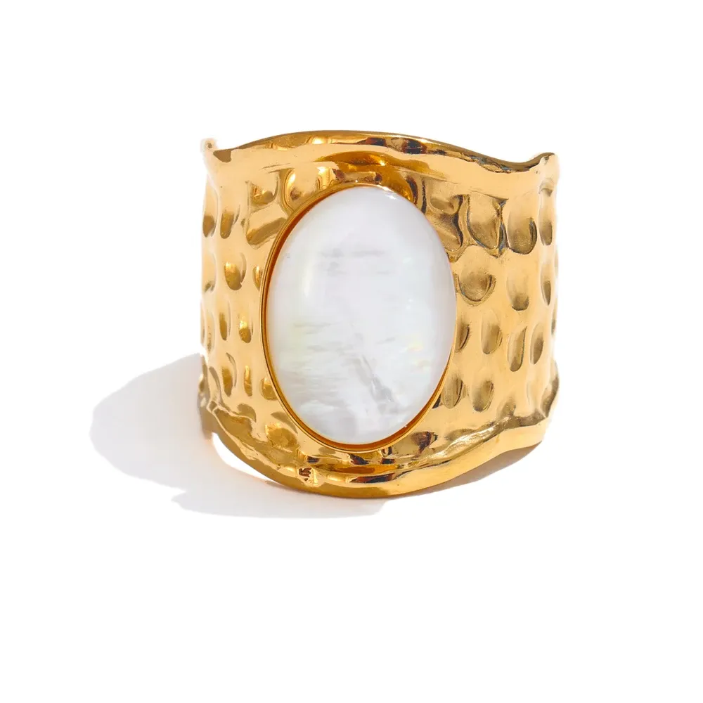 Yhpup Stainless Steel Natural Shell Geometric Open Ring Adjustable 18K PVD Plated Popular Fashion Finger Jewelry Accessories