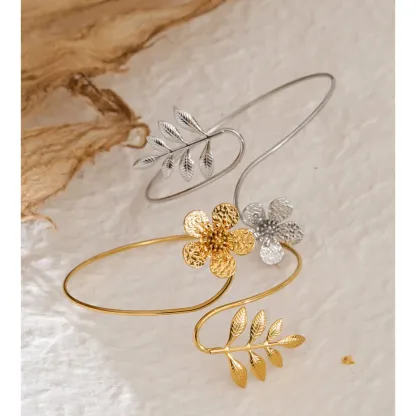 Yhpup Waterproof Stainless Steel Leaves Flower Arm Cuff Bracelet Fashion 2026 Fashion Body Armlet Bangle Jewelry Accessories