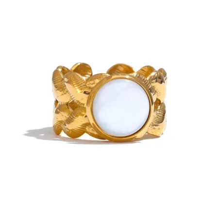 Yhpup Stainless Steel Natural Shell Geometric Open Ring Adjustable 18K PVD Plated Popular Fashion Finger Jewelry Accessories