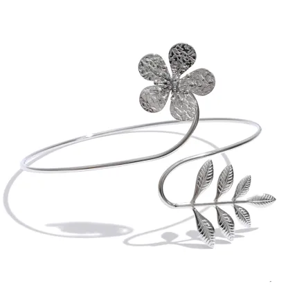 Yhpup Waterproof Stainless Steel Leaves Flower Arm Cuff Bracelet Fashion 2026 Fashion Body Armlet Bangle Jewelry Accessories