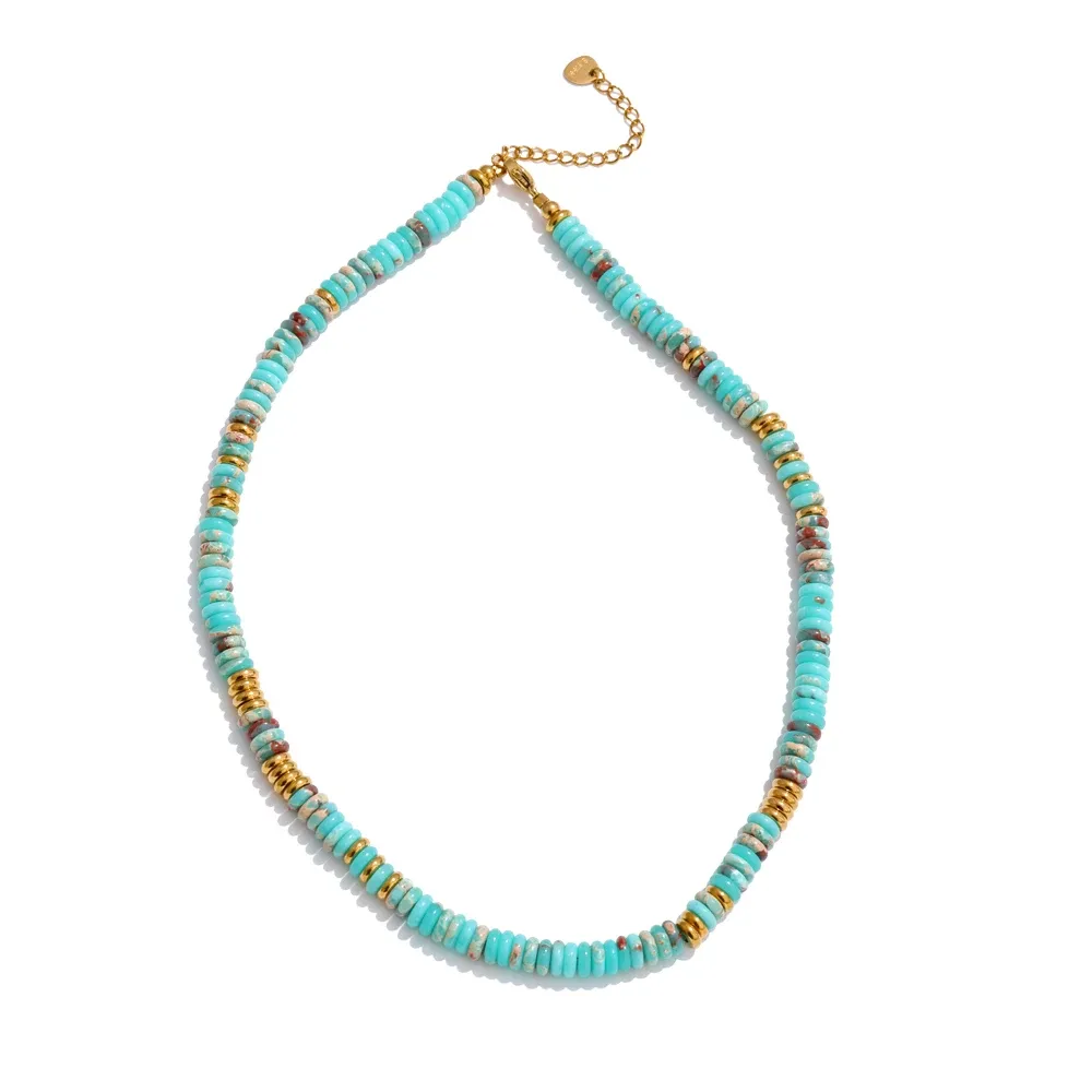 Yhpup Colorful Natural Stone Beads Handmade Chain Y2K Fashion Necklace for Women Stainless Steel Waterproof Collar Jewelry Gift