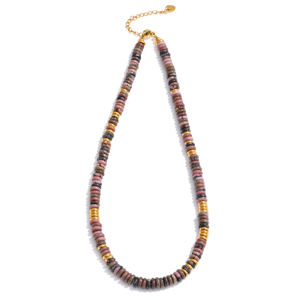 Yhpup Colorful Natural Stone Beads Handmade Chain Y2K Fashion Necklace for Women Stainless Steel Waterproof Collar Jewelry Gift
