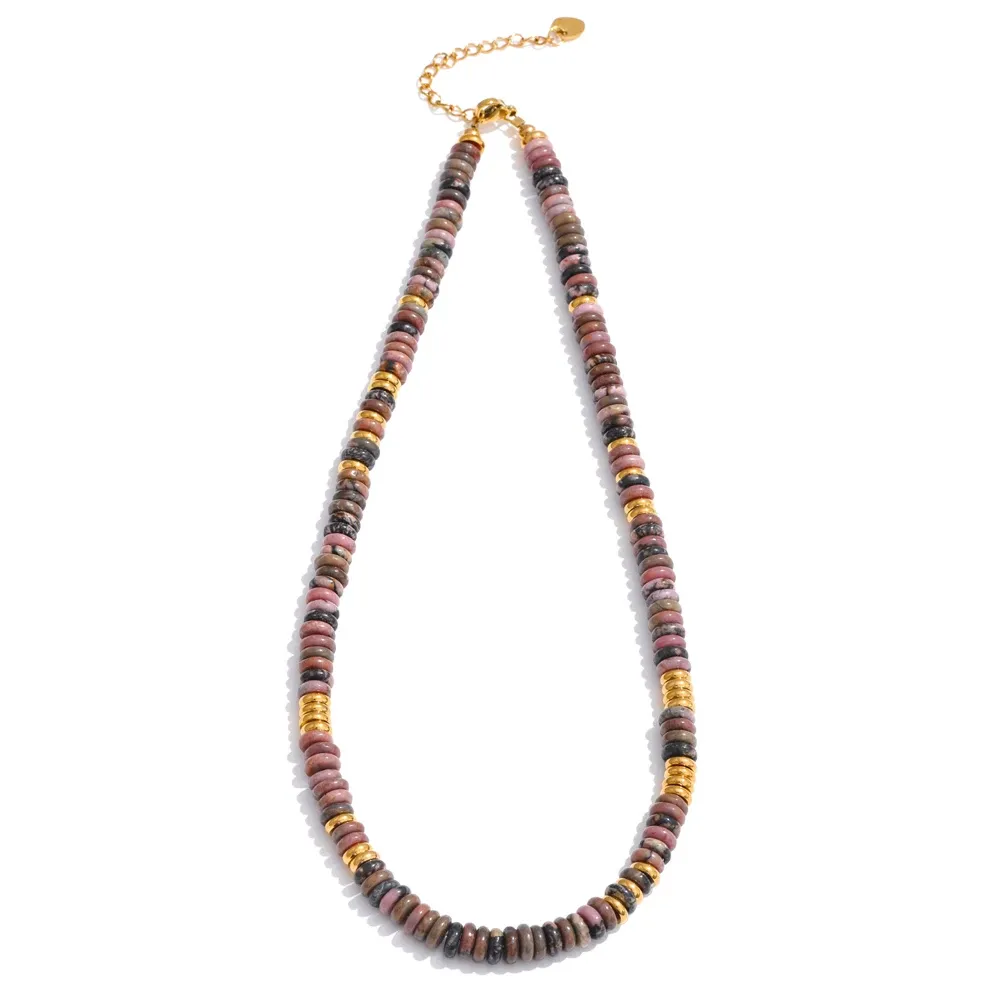 Yhpup Colorful Natural Stone Beads Handmade Chain Y2K Fashion Necklace for Women Stainless Steel Waterproof Collar Jewelry Gift