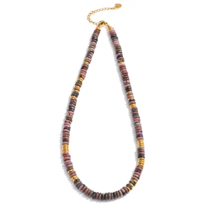 Yhpup Colorful Natural Stone Beads Handmade Chain Y2K Fashion Necklace for Women Stainless Steel Waterproof Collar Jewelry Gift