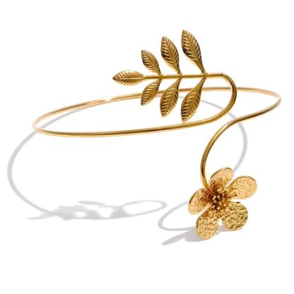 Yhpup Waterproof Stainless Steel Leaves Flower Arm Cuff Bracelet Fashion 2026 Fashion Body Armlet Bangle Jewelry Accessories