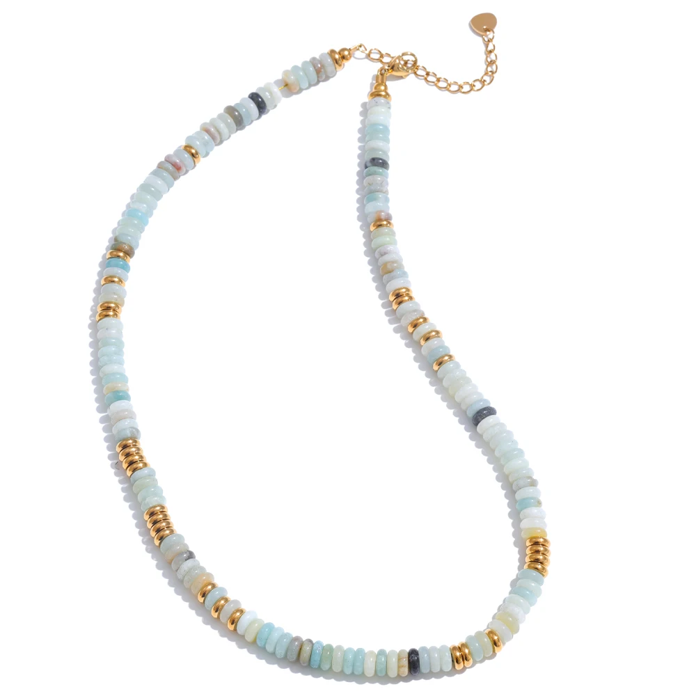 Yhpup Colorful Natural Stone Beads Handmade Chain Y2K Fashion Necklace for Women Stainless Steel Waterproof Collar Jewelry Gift