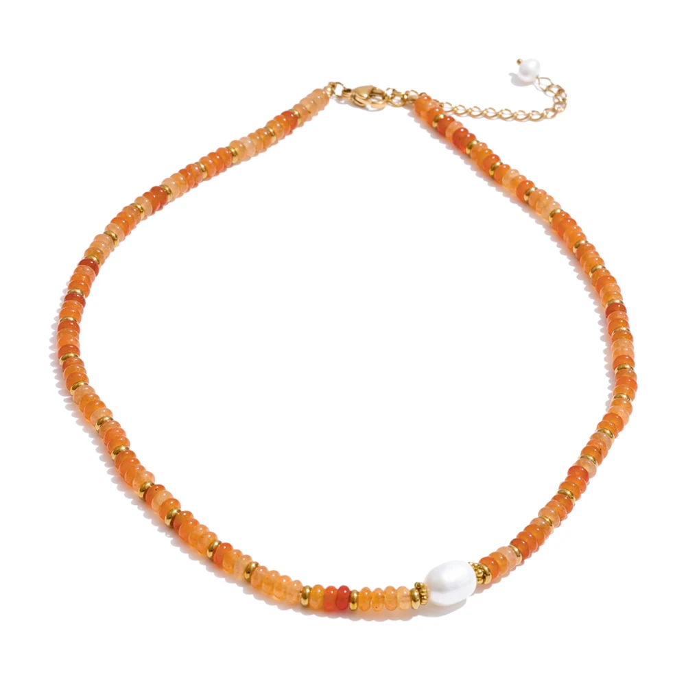 Yhpup Colorful Natural Stone Beads Handmade Chain Y2K Fashion Necklace for Women Stainless Steel Waterproof Collar Jewelry Gift