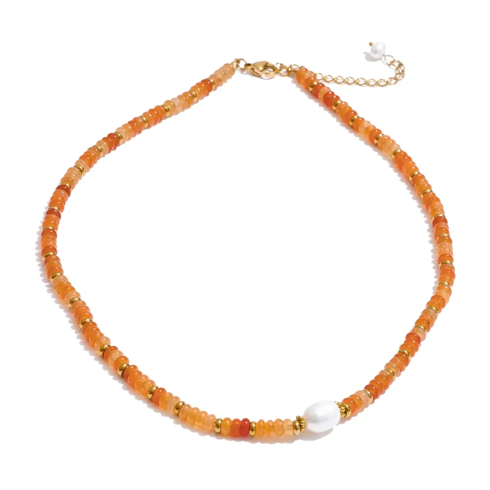 Yhpup Colorful Natural Stone Beads Handmade Chain Y2K Fashion Necklace for Women Stainless Steel Waterproof Collar Jewelry Gift