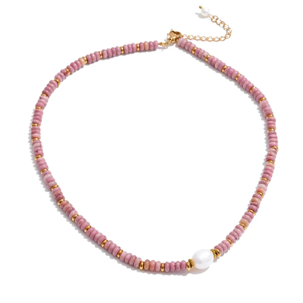 Yhpup Colorful Natural Stone Beads Handmade Chain Y2K Fashion Necklace for Women Stainless Steel Waterproof Collar Jewelry Gift