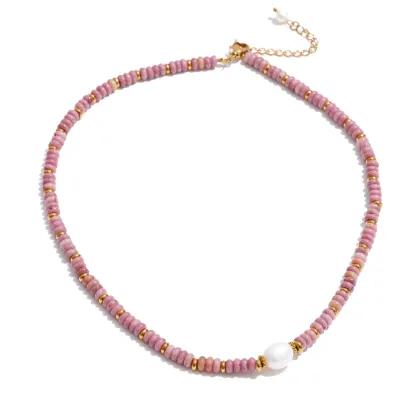Yhpup Colorful Natural Stone Beads Handmade Chain Y2K Fashion Necklace for Women Stainless Steel Waterproof Collar Jewelry Gift