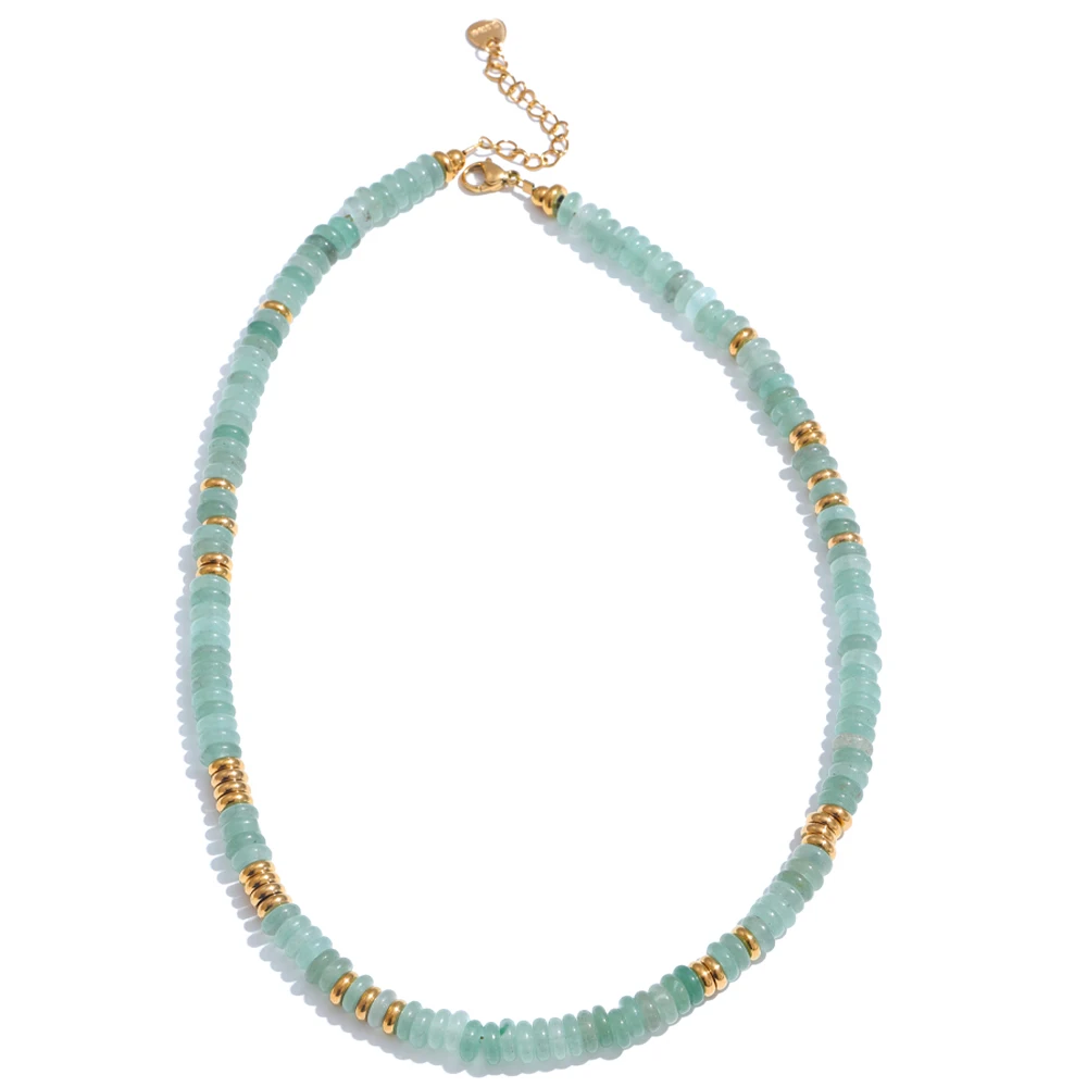 Yhpup Colorful Natural Stone Beads Handmade Chain Y2K Fashion Necklace for Women Stainless Steel Waterproof Collar Jewelry Gift