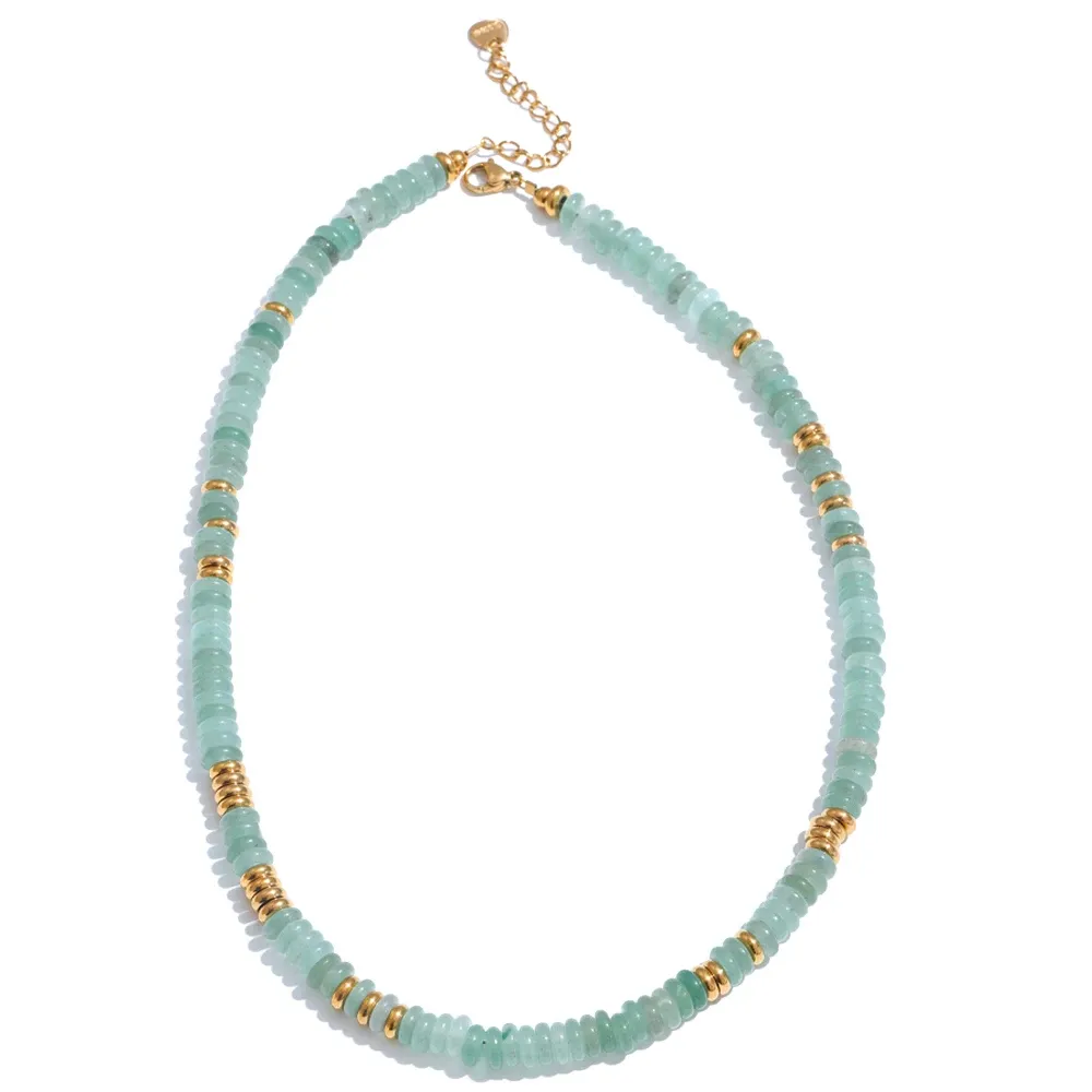 Yhpup Colorful Natural Stone Beads Handmade Chain Y2K Fashion Necklace for Women Stainless Steel Waterproof Collar Jewelry Gift