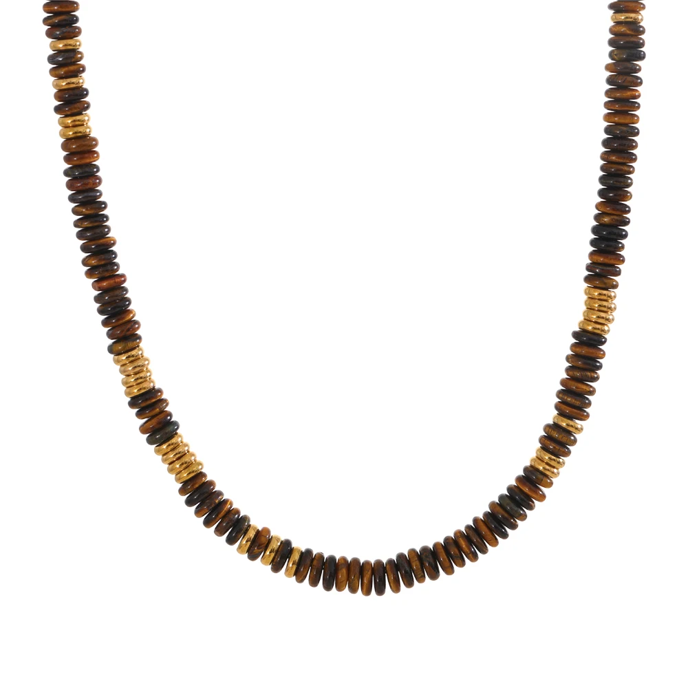 Yhpup Colorful Natural Stone Beads Handmade Chain Y2K Fashion Necklace for Women Stainless Steel Waterproof Collar Jewelry Gift