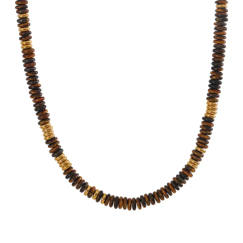Yhpup Colorful Natural Stone Beads Handmade Chain Y2K Fashion Necklace for Women Stainless Steel Waterproof Collar Jewelry Gift