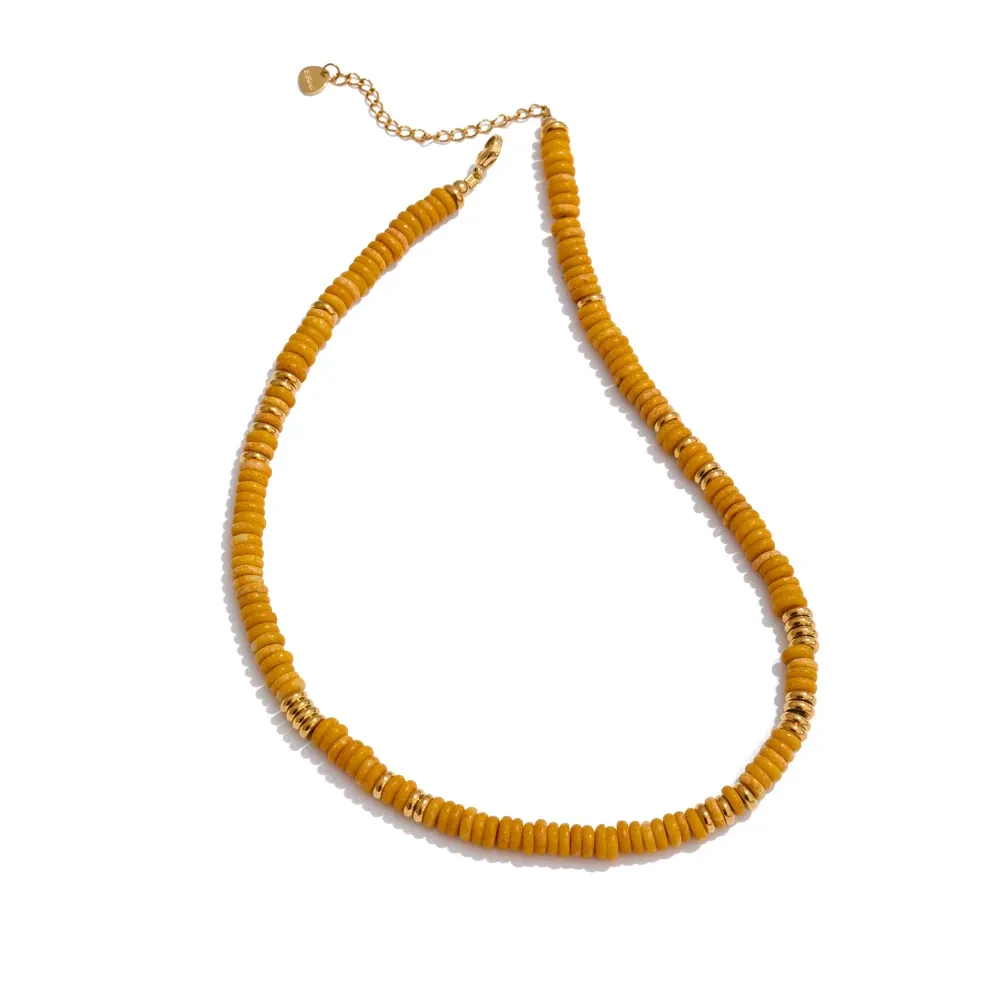 Yhpup Colorful Natural Stone Beads Handmade Chain Y2K Fashion Necklace for Women Stainless Steel Waterproof Collar Jewelry Gift