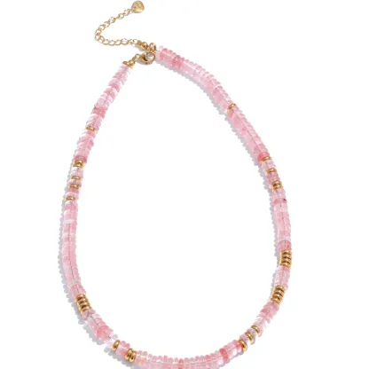 Yhpup Colorful Natural Stone Beads Handmade Chain Y2K Fashion Necklace for Women Stainless Steel Waterproof Collar Jewelry Gift
