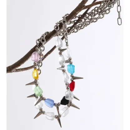 Yhpup 2026 Arrivals Stainless Steel Colorful Acrylic Rivet Drop Necklace Hip-Hop Nightclub Party Wear Unisex Jewelry