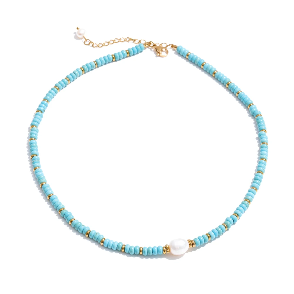 Yhpup Colorful Natural Stone Beads Handmade Chain Y2K Fashion Necklace for Women Stainless Steel Waterproof Collar Jewelry Gift