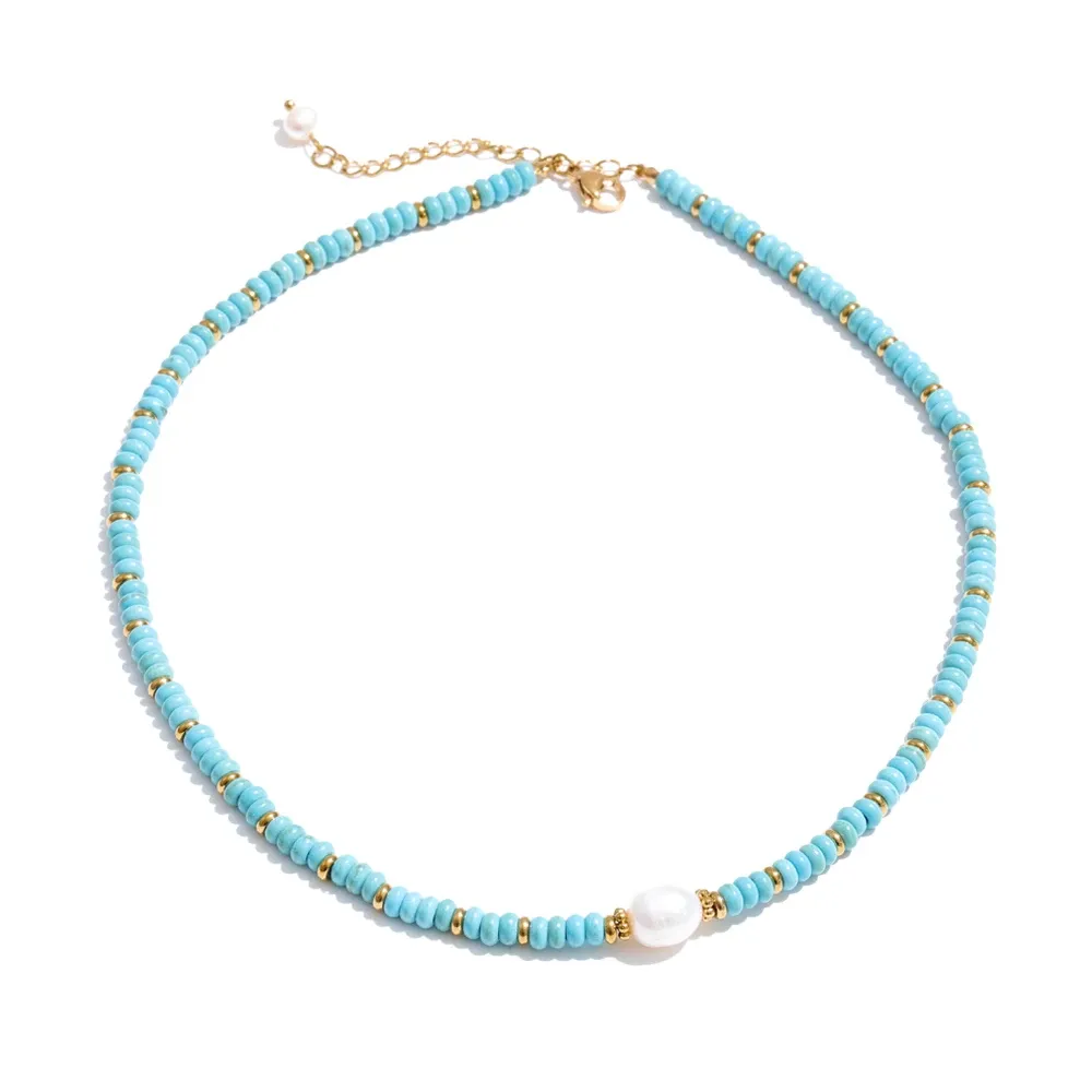 Yhpup Colorful Natural Stone Beads Handmade Chain Y2K Fashion Necklace for Women Stainless Steel Waterproof Collar Jewelry Gift