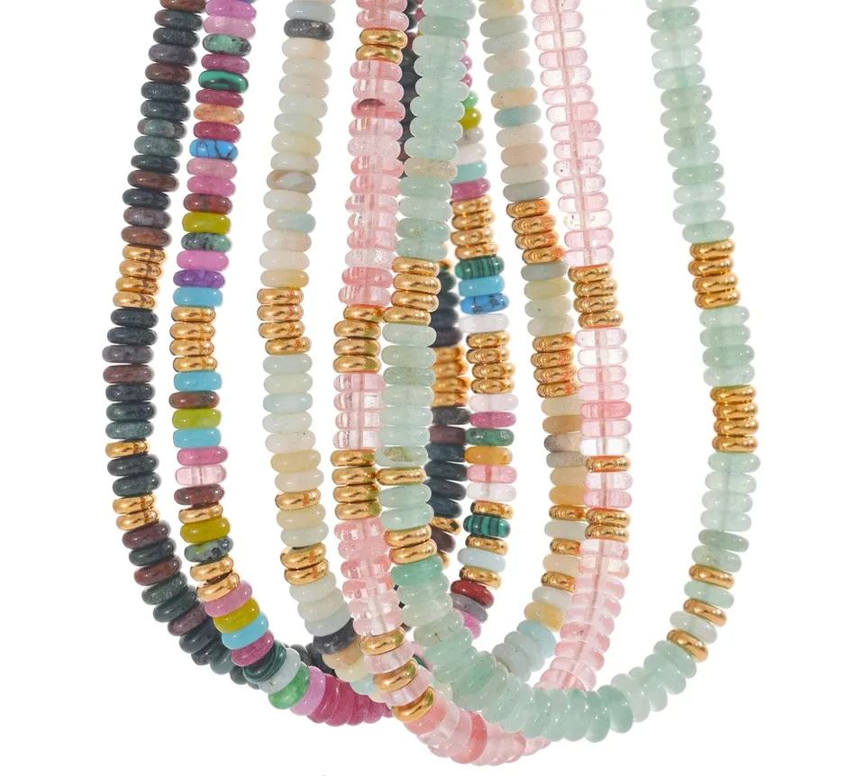 Yhpup Colorful Natural Stone Beads Handmade Chain Y2K Fashion Necklace for Women Stainless Steel Waterproof Collar Jewelry Gift