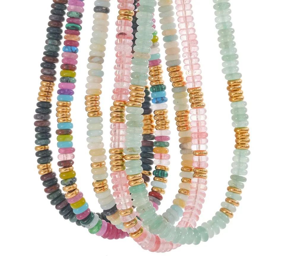 Yhpup Colorful Natural Stone Beads Handmade Chain Y2K Fashion Necklace for Women Stainless Steel Waterproof Collar Jewelry Gift