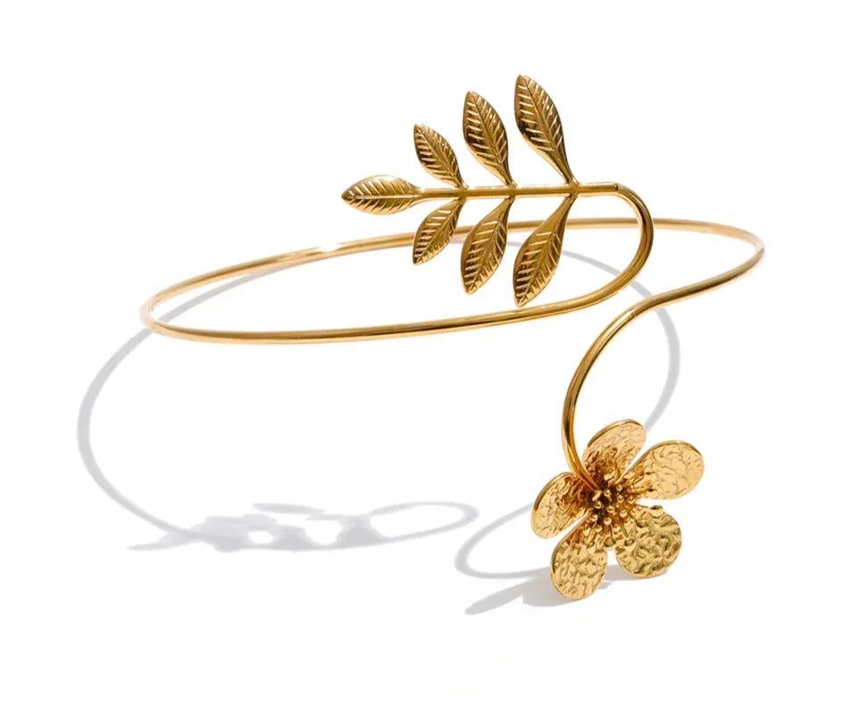 Yhpup Waterproof Stainless Steel Leaves Flower Arm Cuff Bracelet Fashion 2026 Fashion Body Armlet Bangle Jewelry Accessories