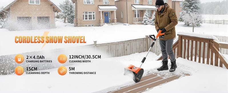 20V Cordless Snow Shovel | 12" Electric Snow Blower with 2x 4.0Ah Batteries & Fast Charger, 16Ft Throw Snow Removal, Adjustable Front Handle & Directional Plate for Easy Snow Removal, Christmas Snow Time Essentials, Snowstorm Essentials