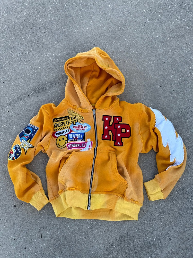 Vintage washed patch zipper hoodie