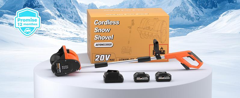 20V Cordless Snow Shovel | 12" Electric Snow Blower with 2x 4.0Ah Batteries & Fast Charger, 16Ft Throw Snow Removal, Adjustable Front Handle & Directional Plate for Easy Snow Removal, Christmas Snow Time Essentials, Snowstorm Essentials