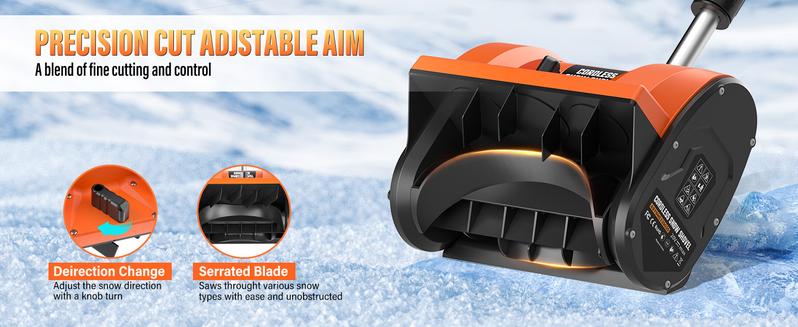 20V Cordless Snow Shovel | 12" Electric Snow Blower with 2x 4.0Ah Batteries & Fast Charger, 16Ft Throw Snow Removal, Adjustable Front Handle & Directional Plate for Easy Snow Removal, Christmas Snow Time Essentials, Snowstorm Essentials