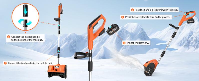 20V Cordless Snow Shovel | 12" Electric Snow Blower with 2x 4.0Ah Batteries & Fast Charger, 16Ft Throw Snow Removal, Adjustable Front Handle & Directional Plate for Easy Snow Removal, Christmas Snow Time Essentials, Snowstorm Essentials