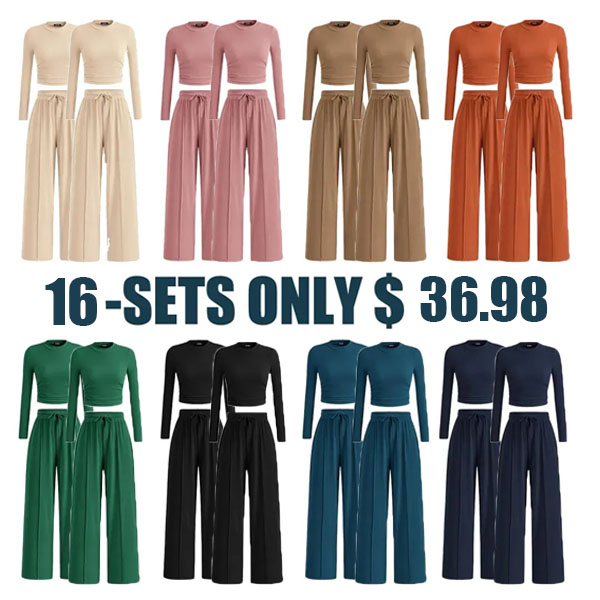 Women's Fall 2-Piece Set – Top & Wide-Leg Pants